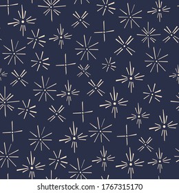 Patrón sin brillo con estrellas de fondo oscuro. Ilustración simple e interminable con cielo nocturno