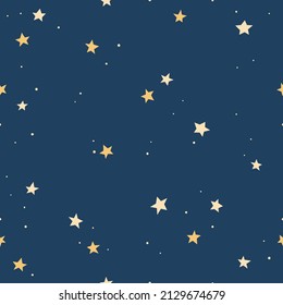 Seamless pattern with stars on dark blue background. Night sky. Vector illustration.