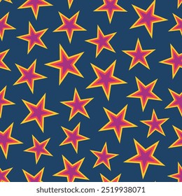 seamless pattern of stars on a dark blue background, suitable for fabric, textile, fashion, wrapping paper and cover design needs for children