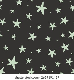 Seamless pattern with stars on a dark background. Ideal for children's design. 