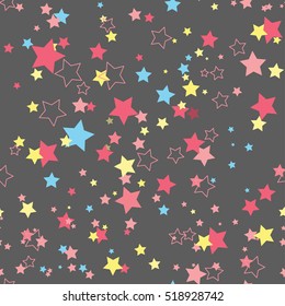 The seamless pattern with stars on the dark background