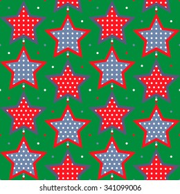 Seamless pattern with stars on a green background. Vector EPS10