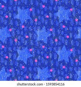 Seamless Pattern with Stars on Neon Blue Background . Fashion Design Texture 