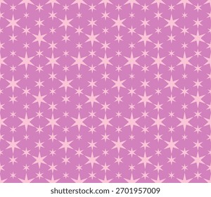 Padrão contínuo de estrelas em fundo rosa, ideal para aplicações de design festivas, divertidas ou decorativas. Vetor.