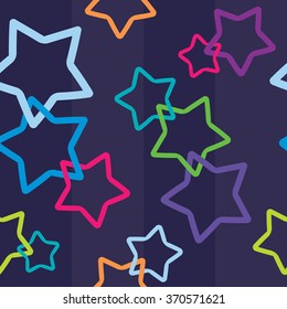 Seamless Pattern with stars on the purple dark background.