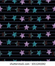 Seamless Pattern with Stars on striped background.Great for wedding cards, postcards, t-shirts, bridal invitations, brochures, posters, gift wrapping, wall art, wallpapers, etcVector Illustration
