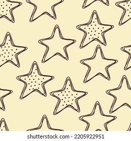 Seamless pattern,  stars. One continuous line drawing and dots 