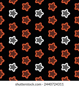 Seamless Pattern Stars Orange And White On Black Background