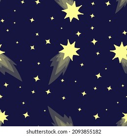 Seamless Pattern With Stars, Outer Space. Cartoon Vector Graphics.