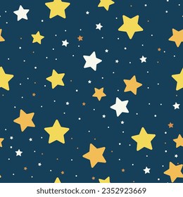 Seamless pattern of stars over blu background night sky