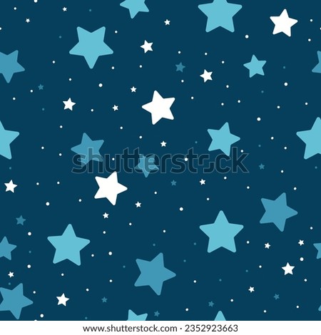 Seamless pattern of stars over blu background night sky