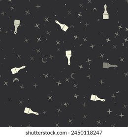 Seamless pattern with stars, paint brush symbols on black background. Night sky. Vector illustration on black background
