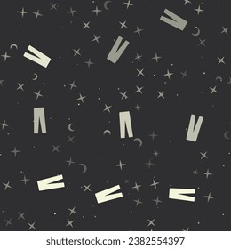 Seamless pattern with stars, pants symbols on black background. Night sky. Vector illustration on black background