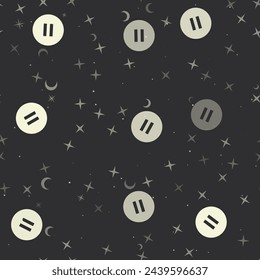 Seamless pattern with stars, pause symbols on black background. Night sky. Vector illustration on black background