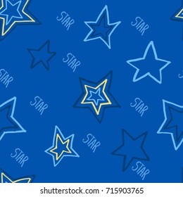 Seamless pattern with stars. Perfect for textile design. Blue background