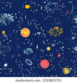 Patrón sin foco con estrellas. Patrón colorido y simple. Patrón festivo con estrellas. Fondo del cielo nocturno. Textura infantil. Impresiones de guardería para papel textil, de confección y de envoltura