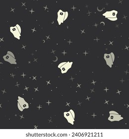 Seamless pattern with stars, police cap symbols on black background. Night sky. Vector illustration on black background