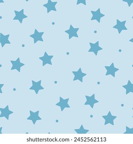 Seamless pattern with stars and polka dots. Cute, baby design for new boy. Pattern for nursery decor, for babies