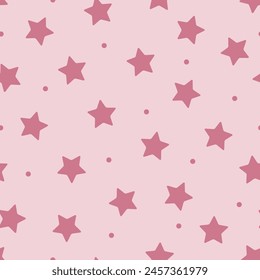 Seamless pattern with stars and polka dots. Cute, baby design for new girl. Pattern for nursery decor, for babies