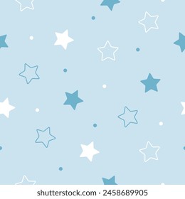 Patrón sin fisuras con estrellas y lunares. Lindo, diseño del bebé para el nuevo niño. Patrón para la decoración de la guardería, para los bebés