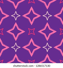 Seamless pattern with stars in purple, rose and pink colors. Hand drawn doodle design for fabric and textile prints, paper gift wrap, wall art backgrounds.