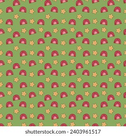 Seamless pattern with stars and rainbows. Cartoon doodle illustration.