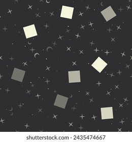 Seamless pattern with stars, rectangles on black background. Night sky. Vector illustration on black background