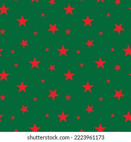 seamless pattern of stars. Red stars on a green background. Vector. textile, background, packaging, printing, website.