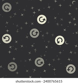 Patrón sin brillo con estrellas, reproduzca los símbolos de los medios sobre fondo negro. Cielo nocturno. Ilustración del vector sobre fondo negro