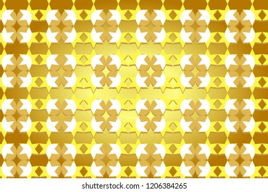 Seamless pattern of stars and round shapes in brown, yellow, white colors with shadow, paper art style, gold background. Vector illustration, EPS10, for wallpaper, gift wrap paper, tile print, etc.