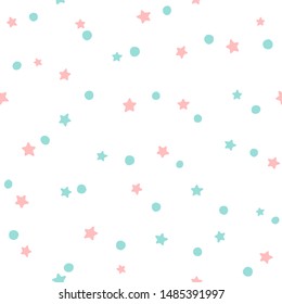 Seamless pattern with stars and round spots. Cute print. Simple vector illustration.