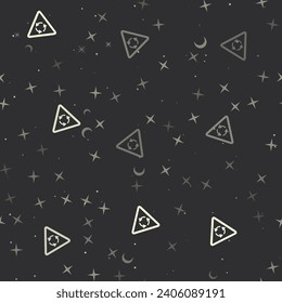 Seamless pattern with stars, roundabout signs on black background. Night sky. Vector illustration on black background