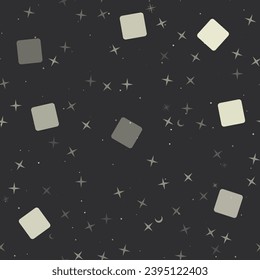 Seamless pattern with stars, rounded square symbols on black background. Night sky. Vector illustration on black background