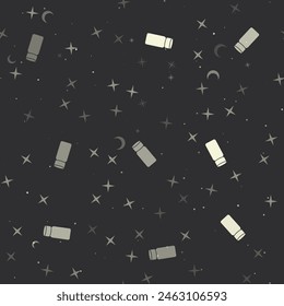 Seamless pattern with stars, salt shaker symbols on black background. Night sky. Vector illustration on black background