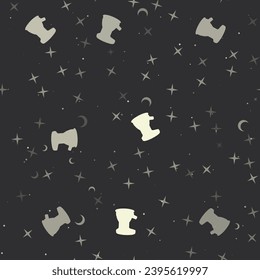 Patrón sin inconvenientes con estrellas, símbolos de máquinas lijadoras sobre fondo negro. Cielo nocturno. Ilustración del vector sobre fondo negro