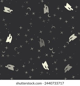 Seamless pattern with stars, sanding machine symbols on black background. Night sky. Vector illustration on black background