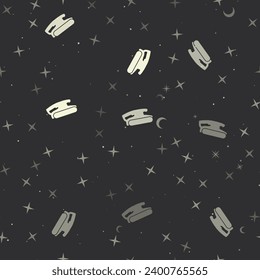 Seamless pattern with stars, sanding symbols on black background. Night sky. Vector illustration on black background