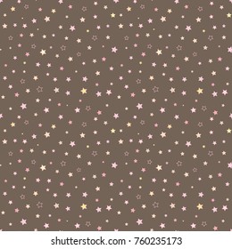 Seamless Pattern of Stars Scattered on Dark Brown Background