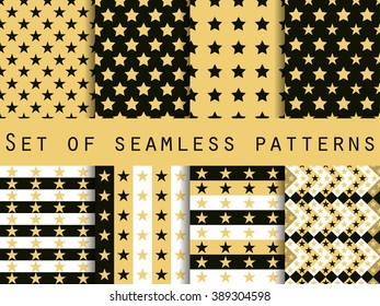 Seamless pattern with stars. A set of patterns. The pattern for wallpaper, bed linen, tiles, fabrics, backgrounds. Vector illustration.