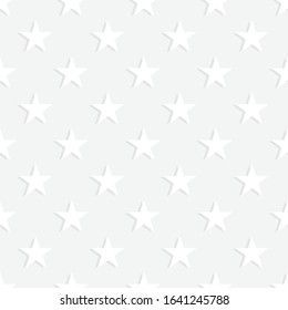 Seamless pattern of stars with shadow. White texture.