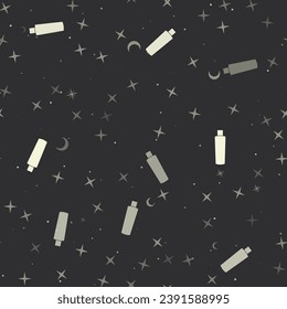 Seamless pattern with stars, shampoo symbols on black background. Night sky. Vector illustration on black background