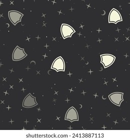 Seamless pattern with stars, shield symbols on black background. Night sky. Vector illustration on black background