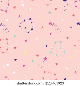 seamless pattern of stars, shooting star magic background with flashes