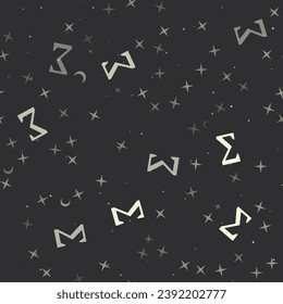 Seamless pattern with stars, sigma symbols on black background. Night sky. Vector illustration on black background