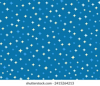 Seamless pattern with stars. Simple minimalistic pattern. Blue and white stars on a dark blue background. Design for wrapping paper, fabric.