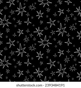 Seamless pattern with stars. Simple monochrome pattern. Festive pattern with contour stars. Night sky background. Baby texture. Children's prints for textiles, clothing, wrapping paper