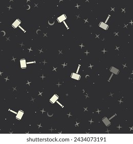 Seamless pattern with stars, sledgehammer symbols on black background. Night sky. Vector illustration on black background