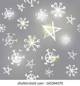 Seamless pattern with stars and snowflakes on grey background