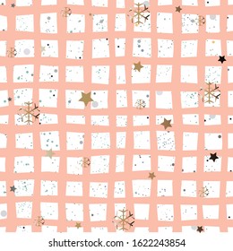 Seamless Pattern with stars and snowflakes. Vector Illustration.