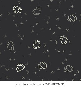 Seamless pattern with stars, soap symbols on black background. Night sky. Vector illustration on black background